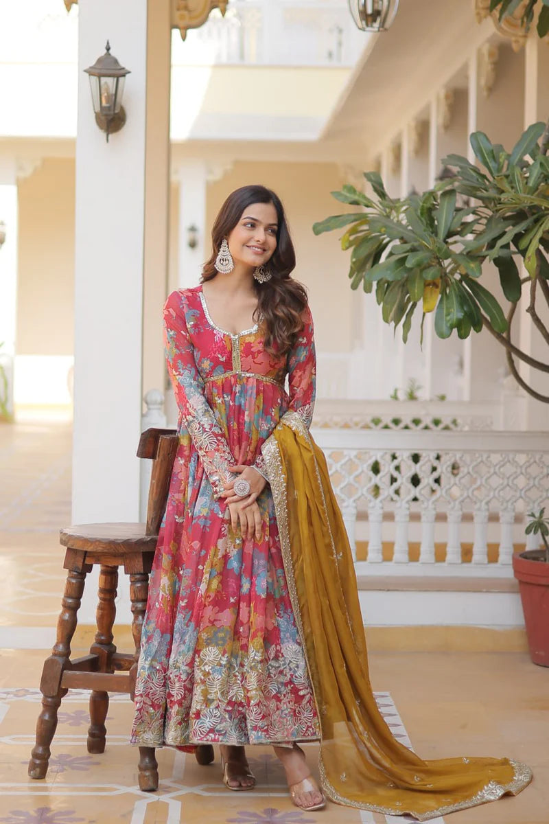 Druthi Elegance Anarkali Gown With Dupatta Set